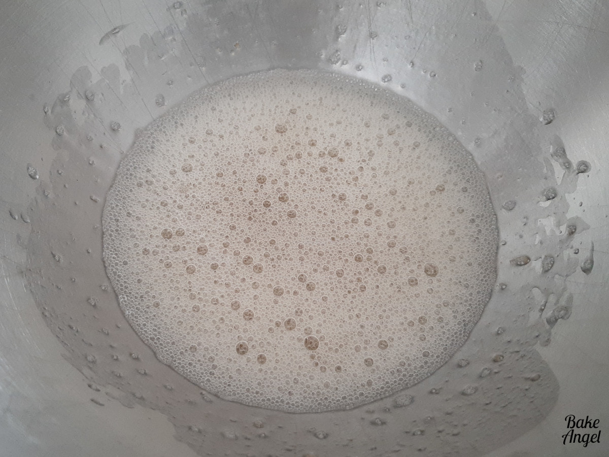 Small bubbles form quickly when the aquafaba is whisked. It also starts to turn white. 