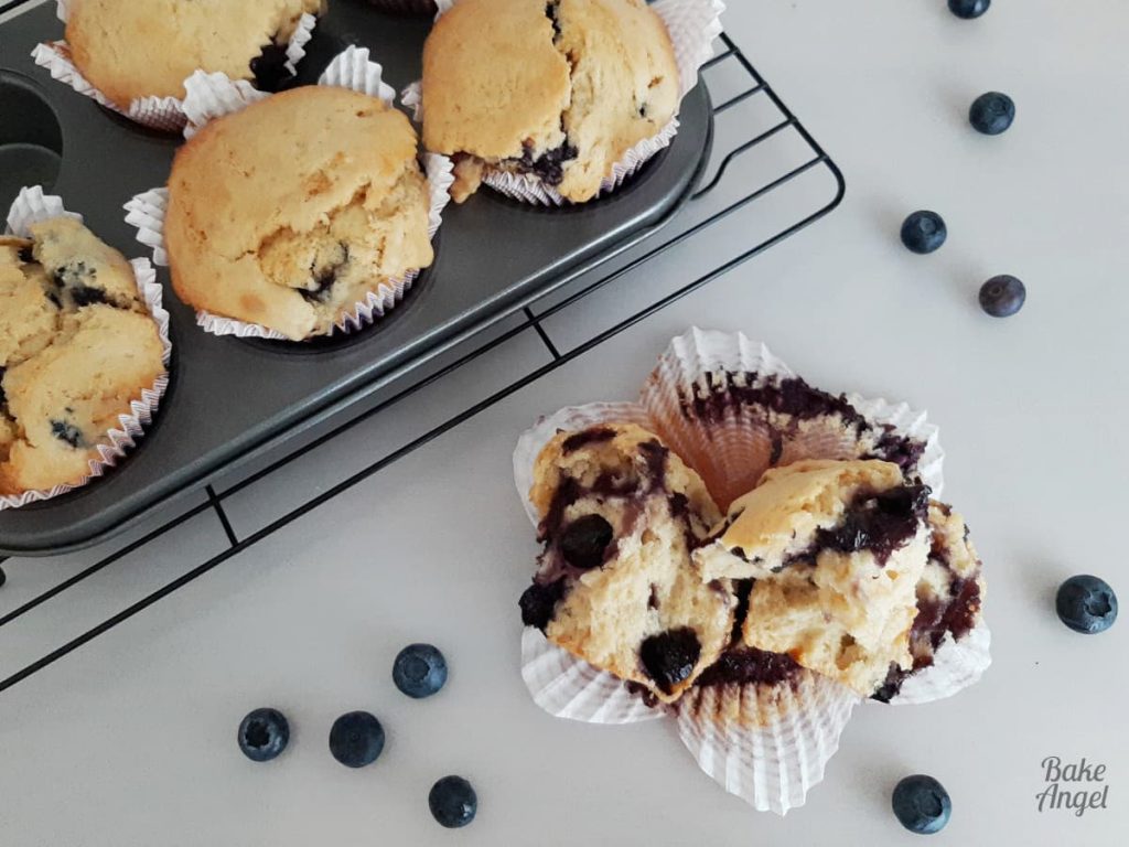 Dairy free lemon blueberry burst muffins with juicy blueberry centre, easy Mother’s Day brunch recipe