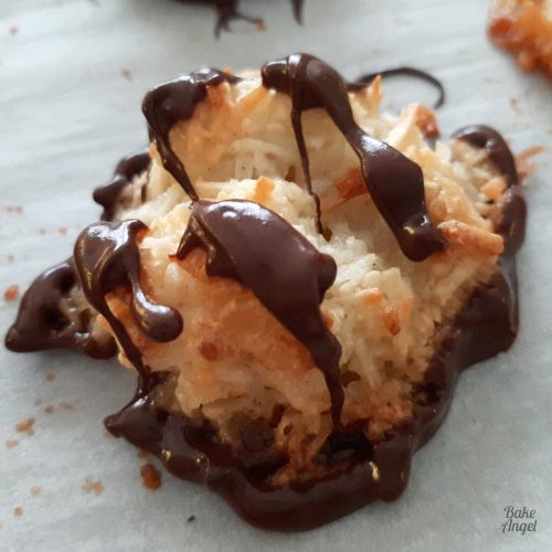 Close up of chocolate coconut macaroon.
