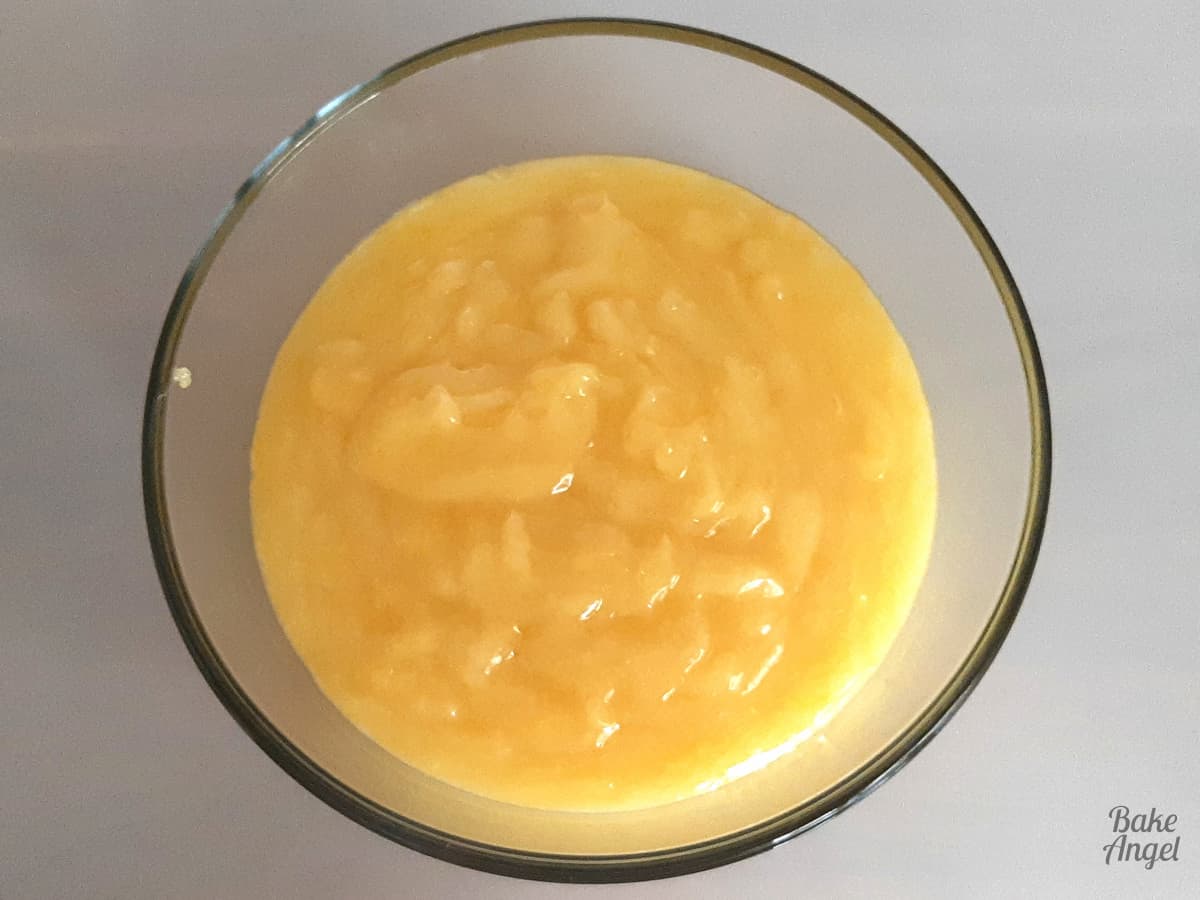 A bowl of freshly made lemon pie filling. 