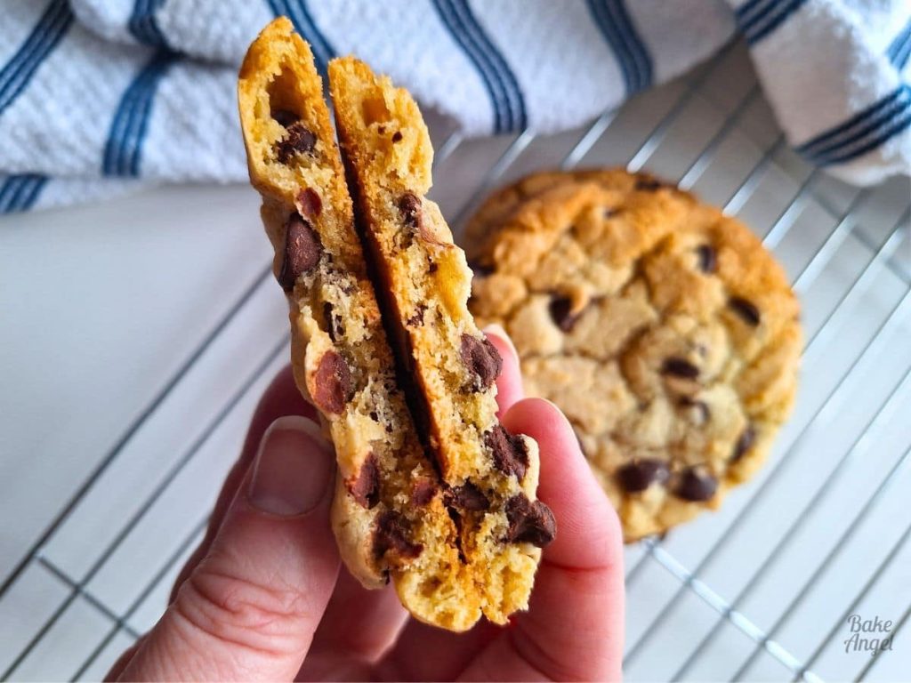 Close up of the inside of a copycat Disney chocolate chip cookie.