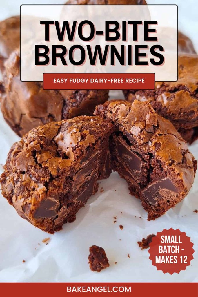 A close up of Fudgy Dairy-Free Two Bite Brownies on parchment paper.
