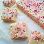 Close up of funfetti white chocolate fudge.