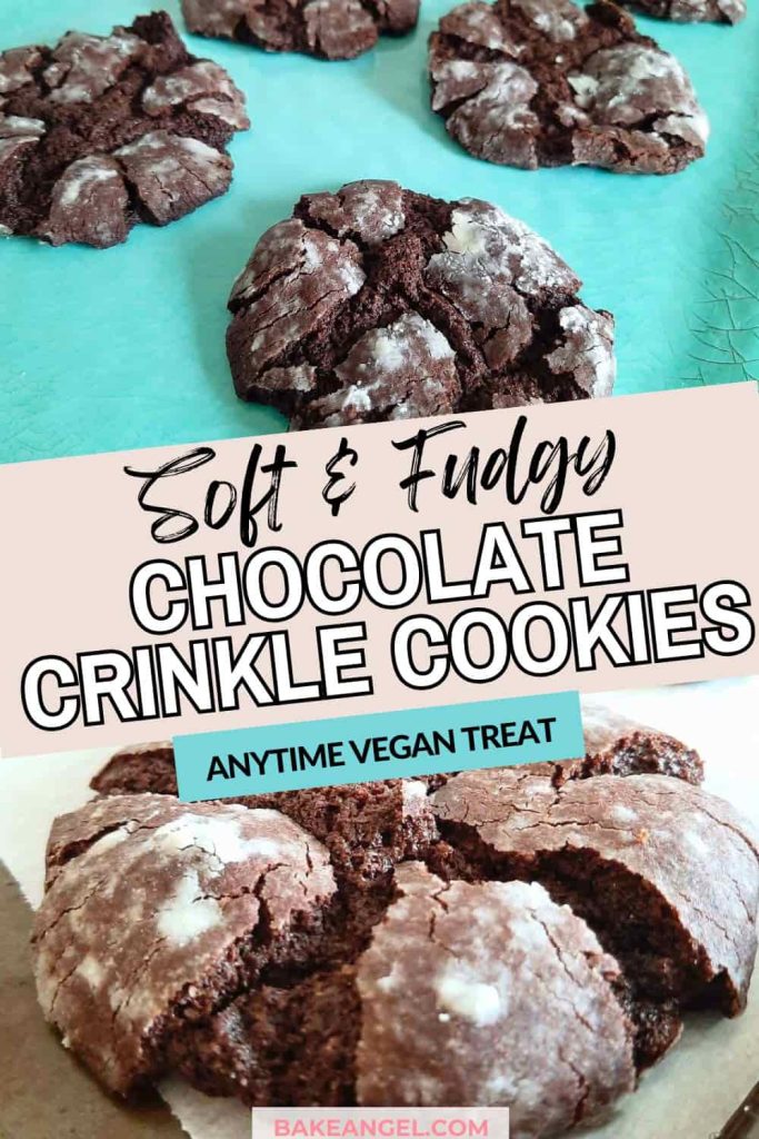 Soft and Fudgy Vegan Crinkle Cookies on a teal tray.