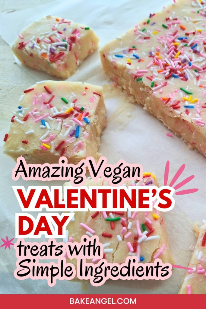 Pieces of Funfetti White Chocolate Vegan Fudge on parchment paper for Valentine's Day.