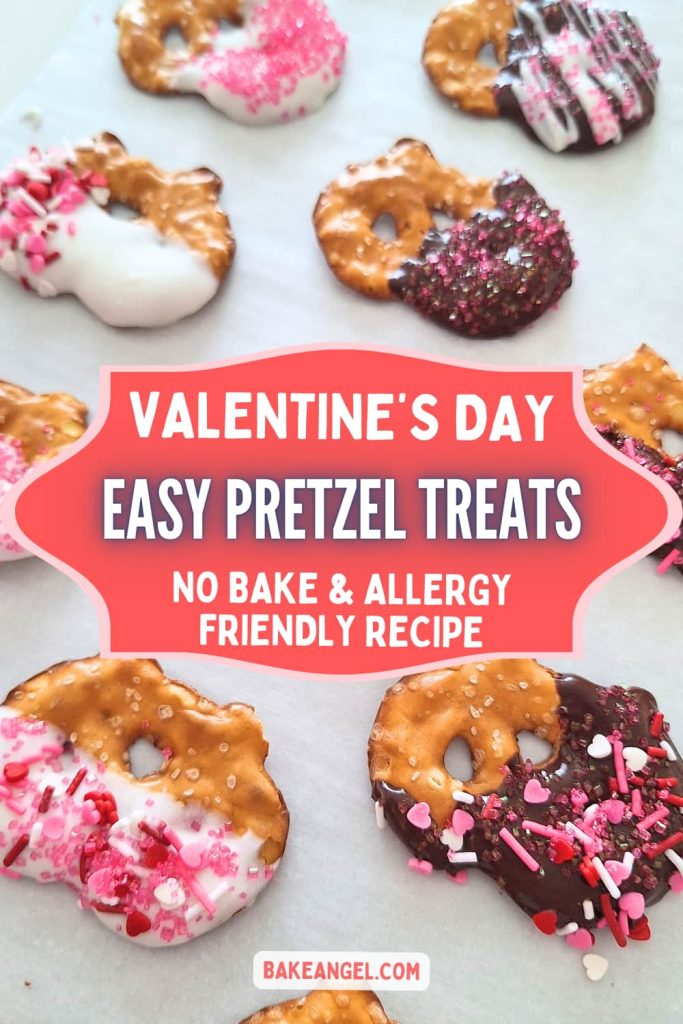 Close up of chocolate dipped pretzels for Valentine's Day.