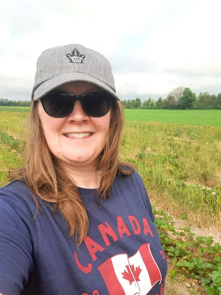 Bake Angel in a strawberry field on Canada Day.