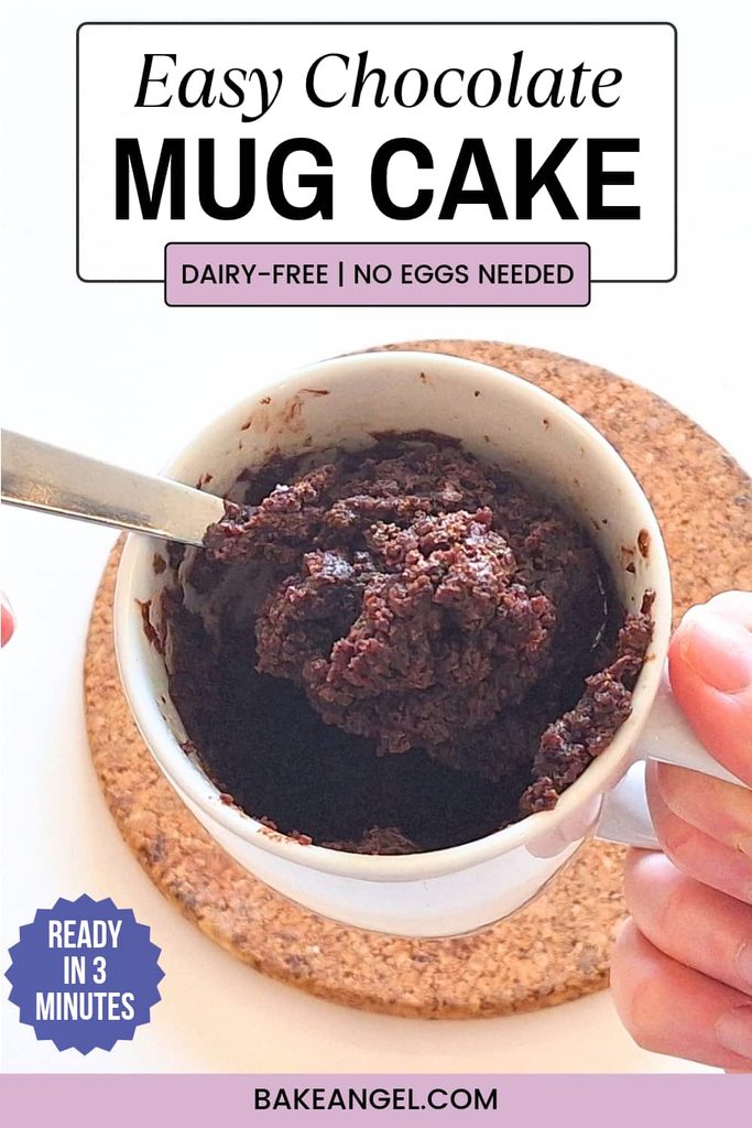 An easy chocolate mug cake for one, using dairy-free ingredients.
